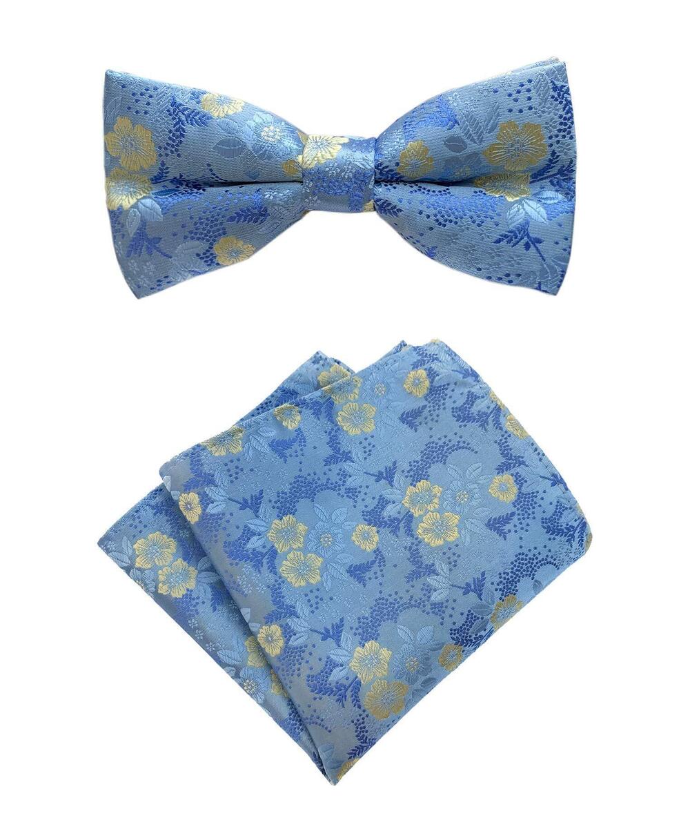 8394 Sky Blue Bow Ties Set Yellow Spring Floral Party Wedding Silk Paisley